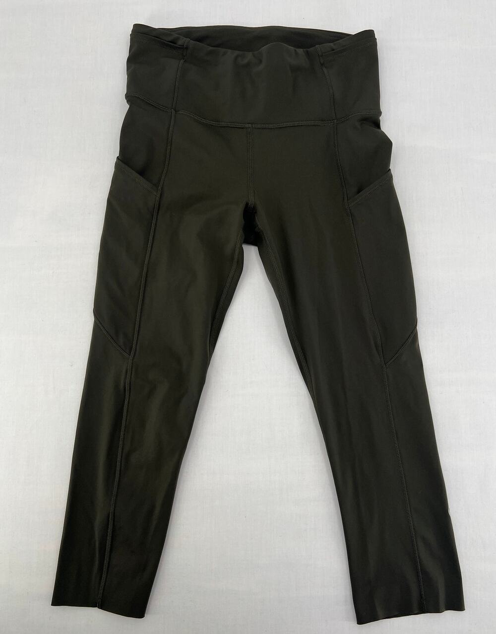 Lululemon Olive Green Cropped Leggings Size 4 High Rise Side Pocket Crop